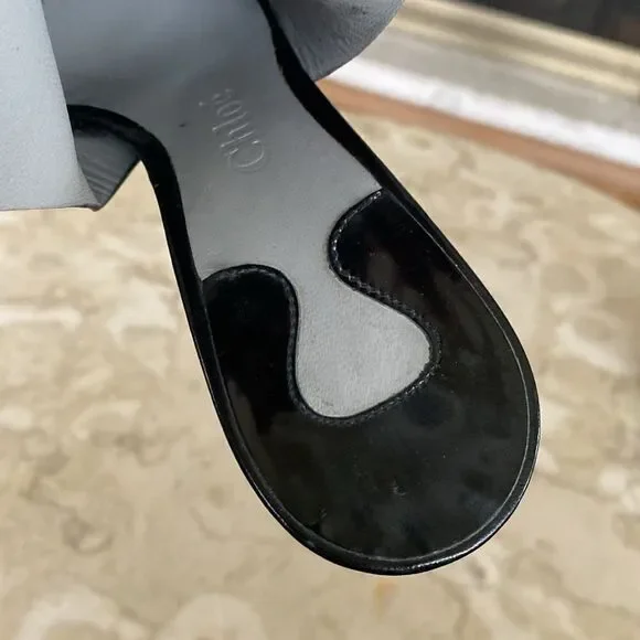 Chloe Black Patent Leather Peep-Toe Buckle Accent Heels - Picture 11 of 14